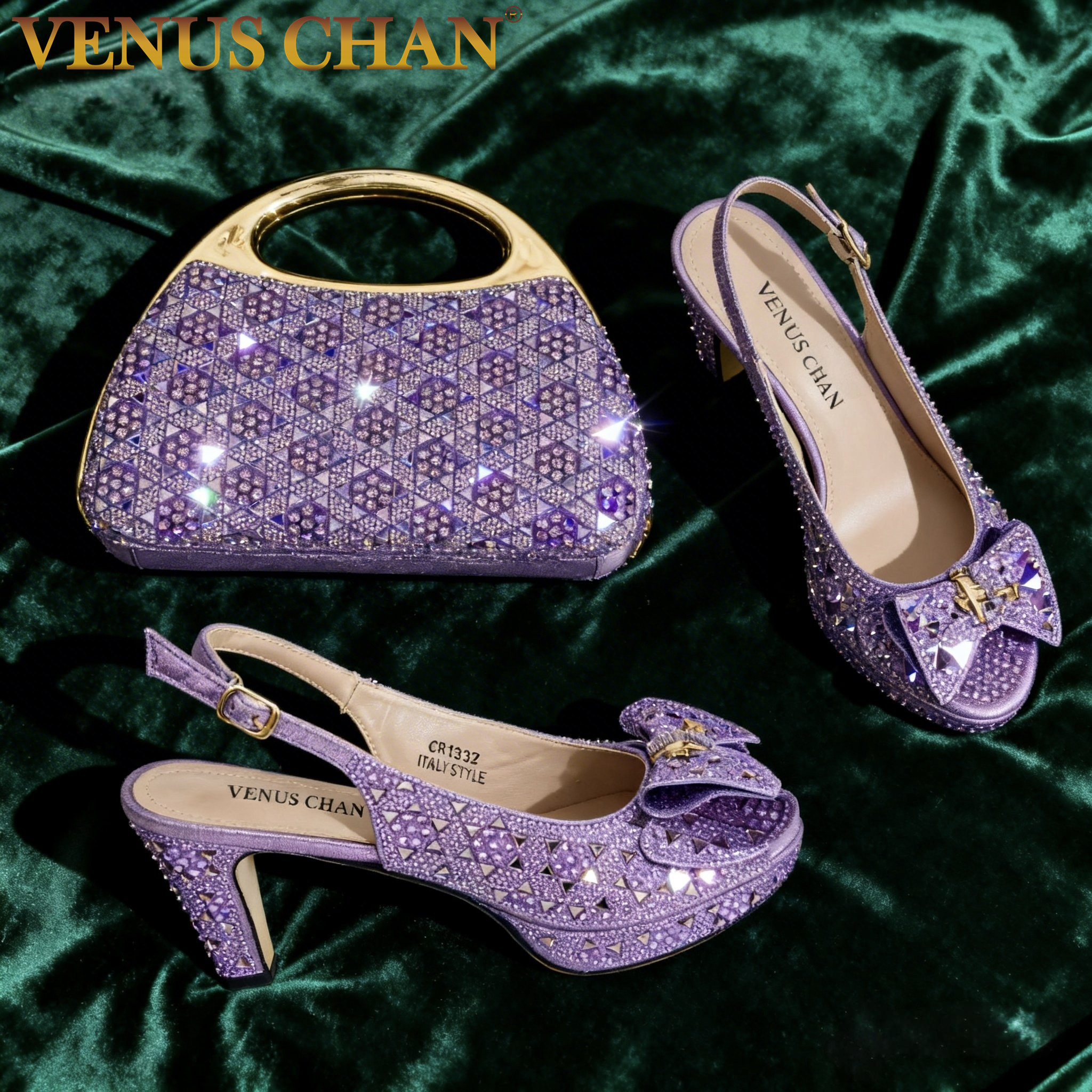 Wedding Packaging - Chic Light Purple Rhinestone Peep-Toe High