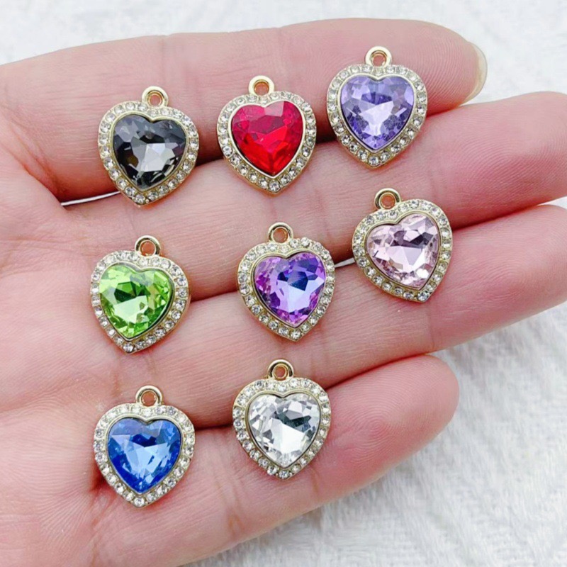 Wedding Yes - 10pcs heart-shaped inlaid colorful gemstone pendant,