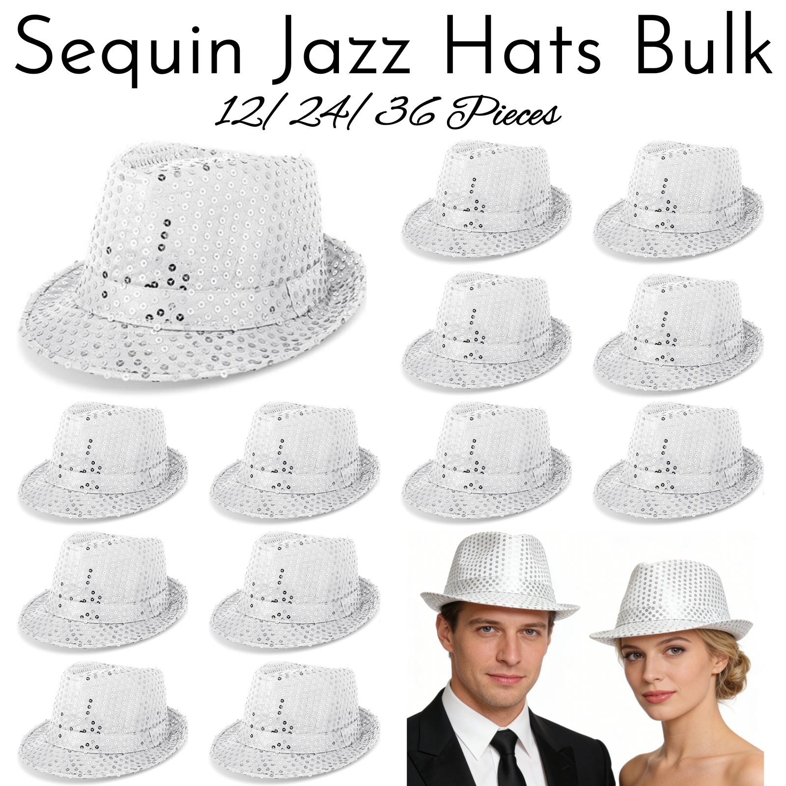 Wedding Supply Bulk - 12-36Pcs Sequin Hats Bulk Glitter Retro